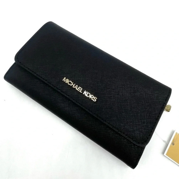 Michael Kors Trifold Wallet Black/Gold - Picture 1 of 8